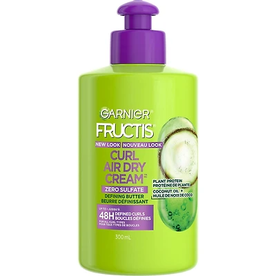 Garnier Fructis Curl Air Dry Cream, beurre définissant sans sulfates, pour tous types de boucles, avec huile de noix de coco et élasto-protéine, 300 mL Traitement sans rinçage