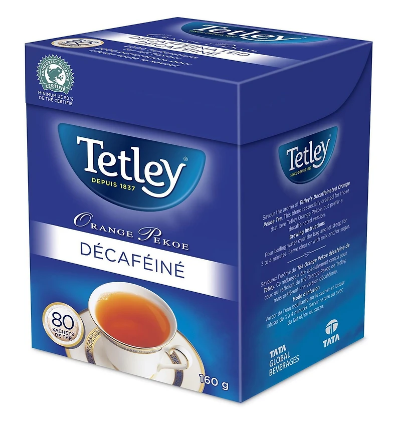 Thé orange pekoe décaféiné de Tetley