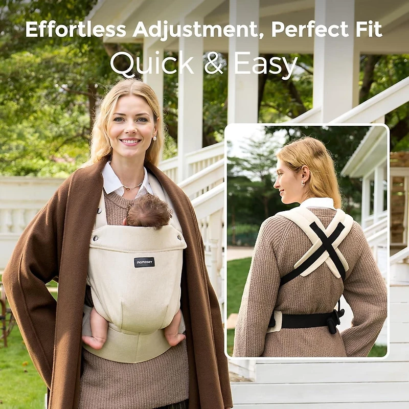 Porte-bébé Momcozy en coton naturel, conçu pour durer, design ergonomique, 7-44lbs pour nourrissons et enfants en bas âge, léger et confortable, mains libres pour les mamans et les papas, ambre clair