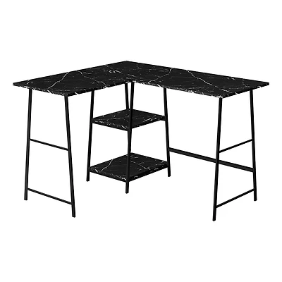 Monarch Specialties Computer Desk, Home Office, Corner, Storage Shelves, 48"l, L Shape, Work, Laptop, Metal, Laminate, Black Marble Look, Contemporary, Modern