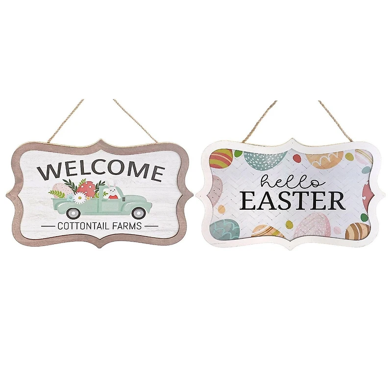 Wooden Wall Hanger Welcome TruckHello Easter - Set of 2