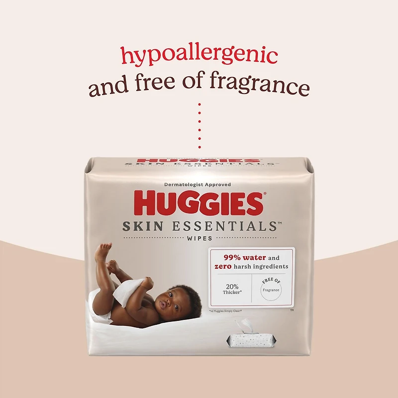 Lingettes pour bébés Huggies Skin Essentials, 2 emballages à couvercle rabattable (112 lingettes) 2 Emballages | 112 Lingettes