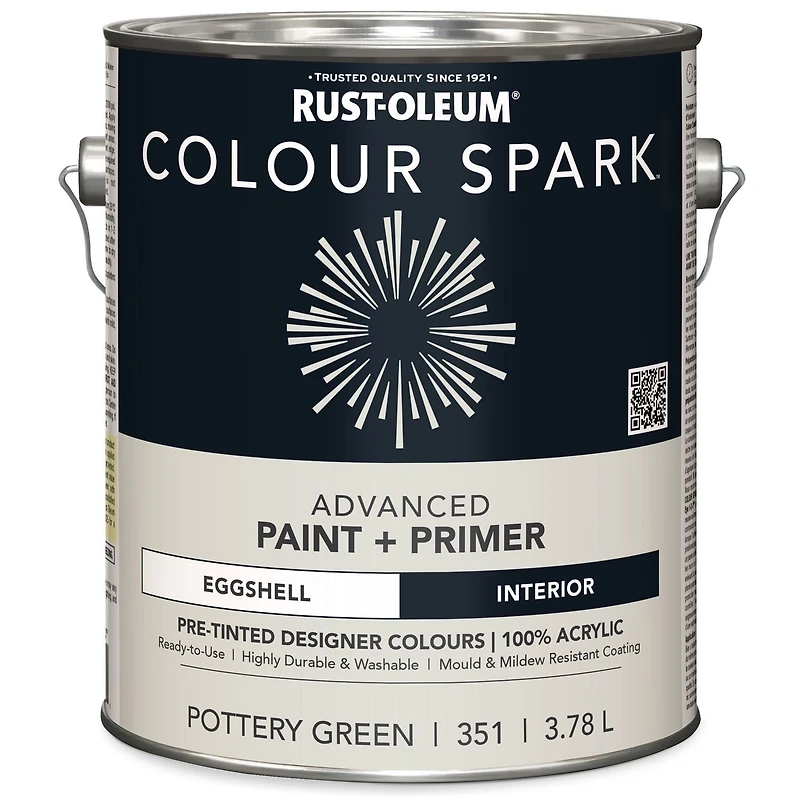 Rust-Oleum Colour Spark™ Paint + Primer, Interior Eggshell, Pottery Green 3.78 L, 3.78 L