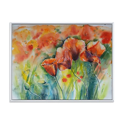 Designart Coquelicots en fleurs rouges V ART MURAL À CADRE FLOTTÉ