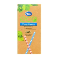 Great Value Patterned Paper Straws, 100 pieces