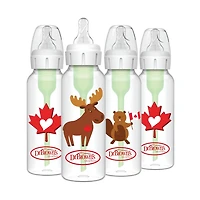 Dr. Brown's Anti-Colic Options+ Narrow Baby Bottle, 8oz / 250mL, Level 1 Slow Flow, Moose / Beaver, 0m+, 4 pack, 8 oz, 4 pack