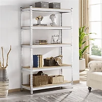 Fullfurnique 73.5″ Height 5 Tiers Adjustable Boltless Storage Shelf, Silver