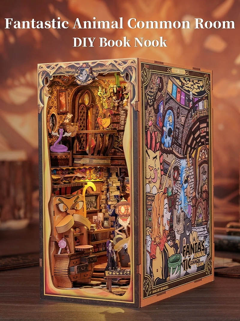 Tradeopia 3D Wooden Puzzle Fantastic Animal Common Room DIY Book Nook Kit