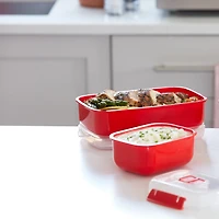 Sistema Heat and Eat Lot pour micro-ondes, 4 récipients rectangulaires pour aliments avec couvercle (2x 1,25 l + 2x 525 ml), Clips de fermeture et valves d'évacuation de la vapeur, sans BPA