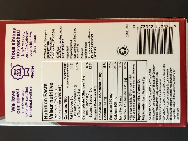 A2 MILK®3.25% MF - FRENCH Le lait a2, bon pour le bedon, provient de vaches qui ne produisent naturellement que de la protéine A2. Plus facile à digérer, sentez-vous fanta2tique