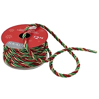 Holiday Time Christmas Red/Green/Gold Twisted Cord Gift Trim, 15 ft