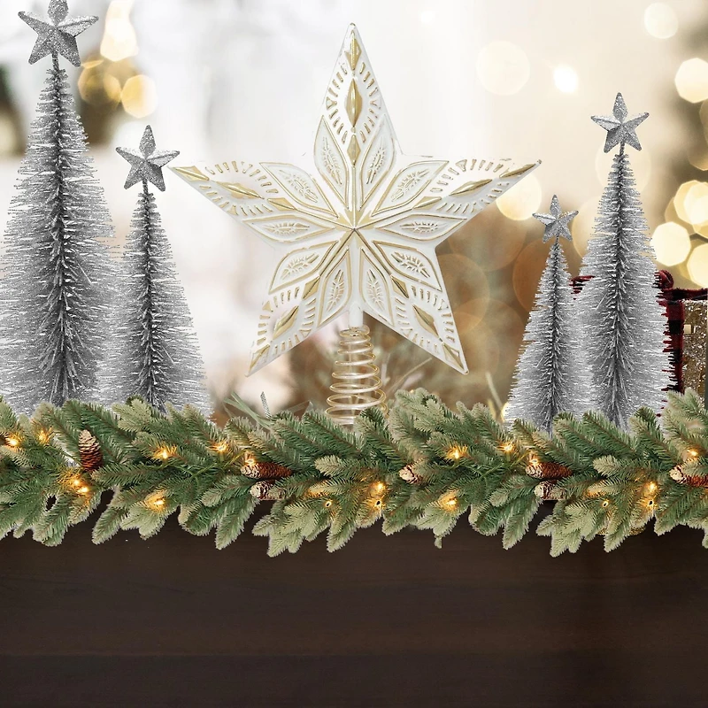 Holiday Time White Wash Gold Star Christmas Tree Topper