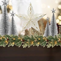 Holiday Time White Wash Gold Star Christmas Tree Topper