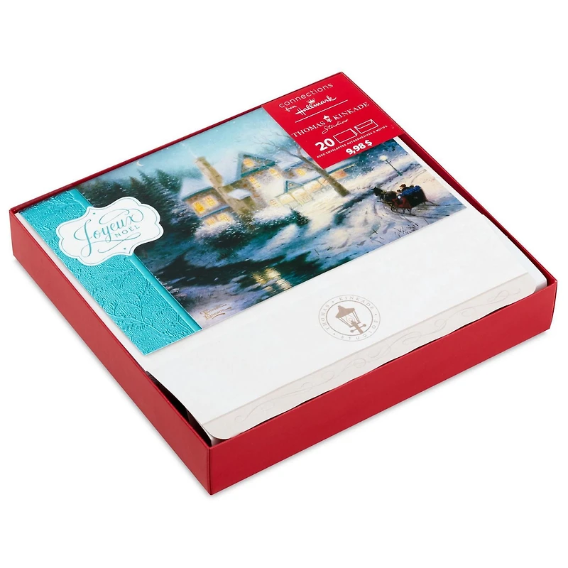 Boîte de cartes en français de Noël, Connections from Hallmark, balade en traîneau, Thomas Kinkade, paquet de 20 cartes
