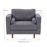 Fauteuil large et confortable CorLiving Mulberry Mid-Century pour le salon - Fauteuil d'appoint et de coin lecture, fauteuil idéal, fauteuil avec coussins de traversin inclus
