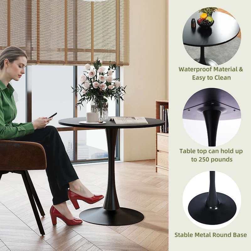 Homy Casa Compact Dining Set with Faux Suede Upholstered Chairs and Round Black Table, 5-Piece for Small Spaces