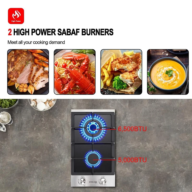 GASLAND Chef GH30BF Cuisinière à Gaz à 2 Brûleurs, Gaz Naturel Convertible 12 Pouces Ng/gpl, Table de Cuisson au Propane, Cuisinière à Gaz à Double Brûleur