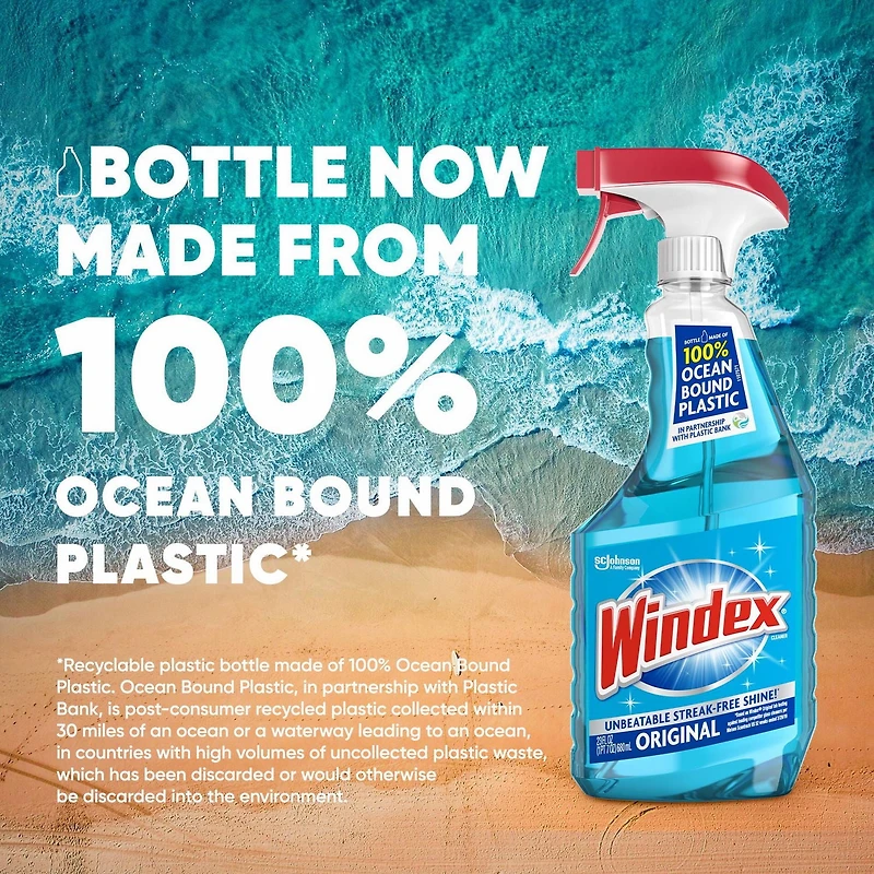Windex Original Bleu Nettoyant pour verre et vitres, Bouteilles faites à 100 % de plastique recyclé, 765 mL