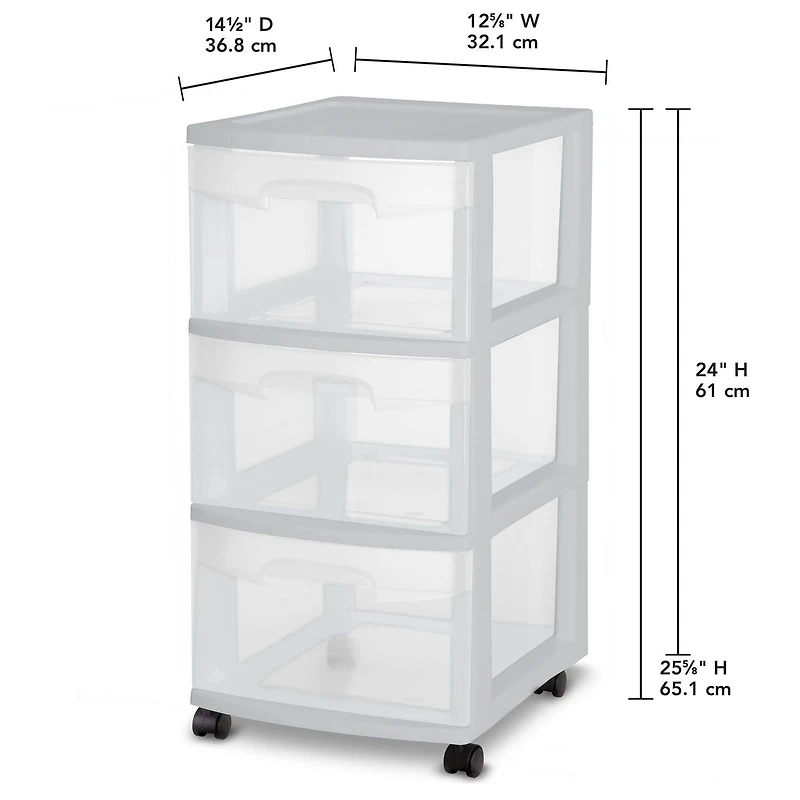 Sterilite Silver 3 Drawer Cart