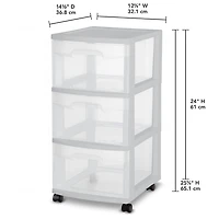 Sterilite Silver 3 Drawer Cart