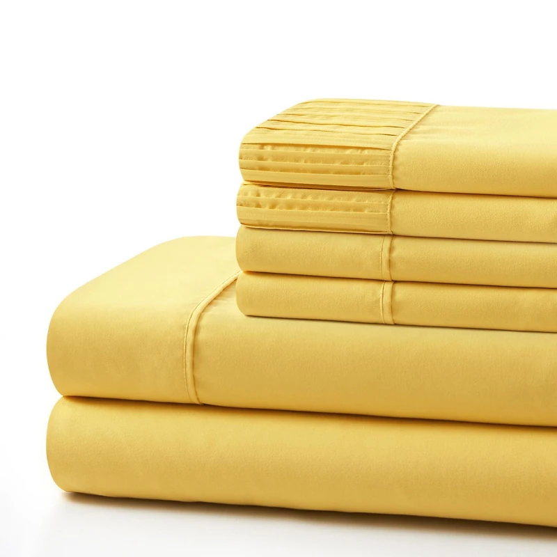 Literie Marina Decoration, draps toutes saisons, ultra doux, soyeux et à poches profondes, en rayonne de bambou, couleur jaune