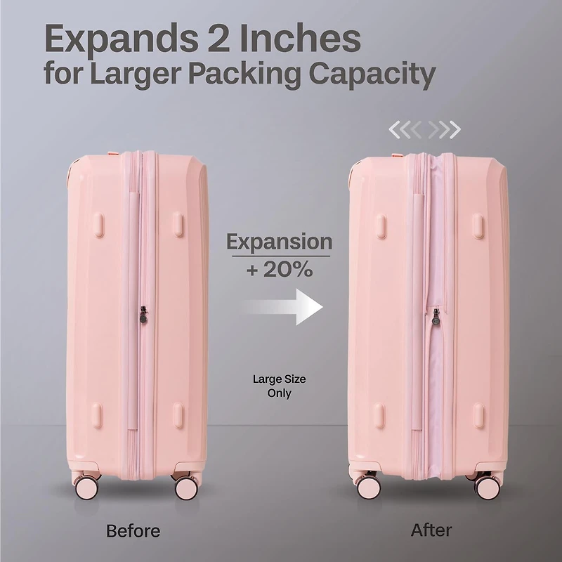 Ensemble de 5 Pièces Valises Rigides: Valise de 28 po, Valise de 24 po, Valise de Cabine de 20 po, Trousse de Toilette et Sac Extensible