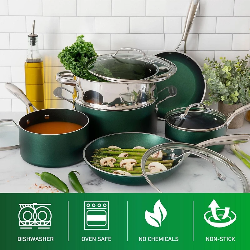 Granitestone Diamond 20 Piece Nonstick Emerald Aluminum Pots and Pans Cookware & Bakeware Kitchen Set