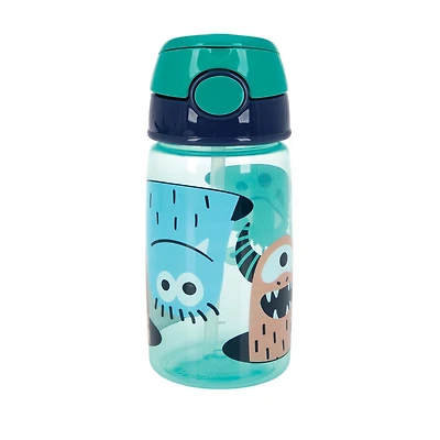 Bouteille Flip-It Active de Nûby™, à paille souple et à capuchon basculant - Bleu avec monstres