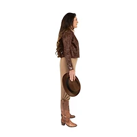 Déguisement INDIANA JONES adulte femme - chemise et veste avec logo, pantalon, ceinture à boucle et chapeau