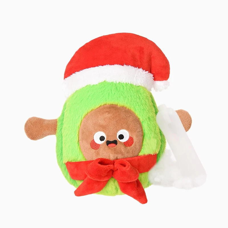 Hugsmart Santa Avocado Plush Dog Toy - Fuzzy, Squeaky, for Small & Medium Dogs