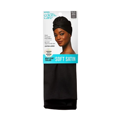 KISS - Colors & Care Soft Satin Wrap Scarf, 60", Extra-Long, Black