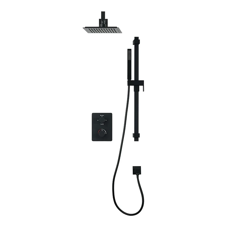 Square 3-functions thermostatic valve. handheld handshower and shower head, or simultaneously,  matte black finish