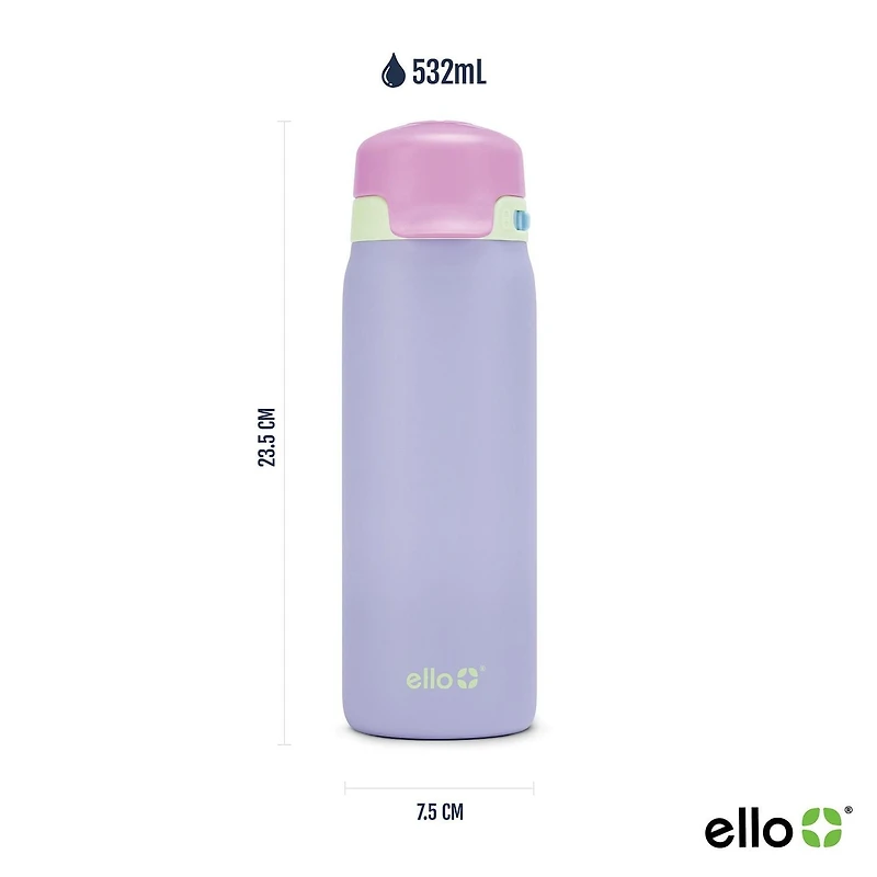 Bouteille d'eau Ello 18 oz Flip & Fill en acier inoxydable <ul><li>Capacité de 18 oz</li><li>Couvercle rabattable facile à utiliser</li><li>Toutes les pièces sont sans BPA</li></ul>