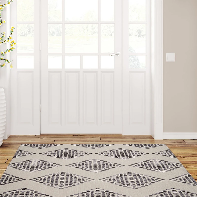 Tapis d'accent extérieur lavable Navarre ivoire & marron 3 pi x 5 pi