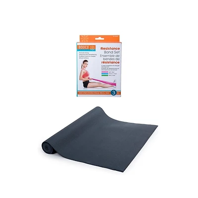 Ensemble de fitness, Tapis de yoga antidérapant et bandes de résistance pour exercice de Bodico, noir