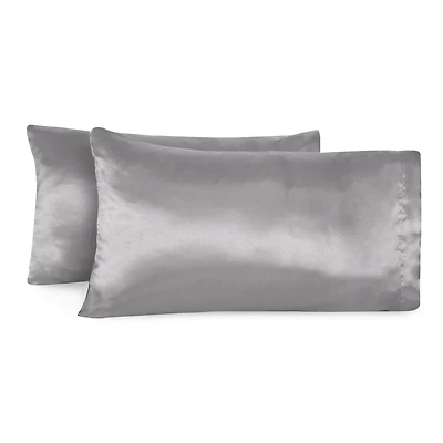 2-Pack King Satin Pillowcases, Grey