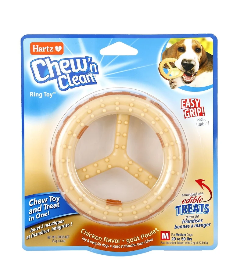 Jouet pour chien Hartz Chew 'n Clean à saveur de poulet Jouet pour chien 2 en 1