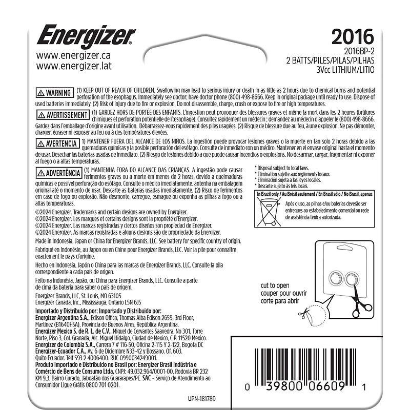 Energizer 2016 Batteries (2 Pack), 3V Lithium Coin Batteries, Pack of 2 batteries