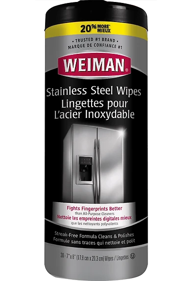 Weiman Stainless Steel Cleaner and Polish Wipes, 30 Count