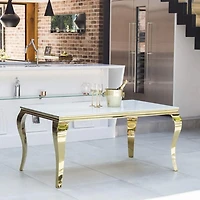 Heavenly Collection White Faux Marble Dining Table with Gold Stainless Steel Base