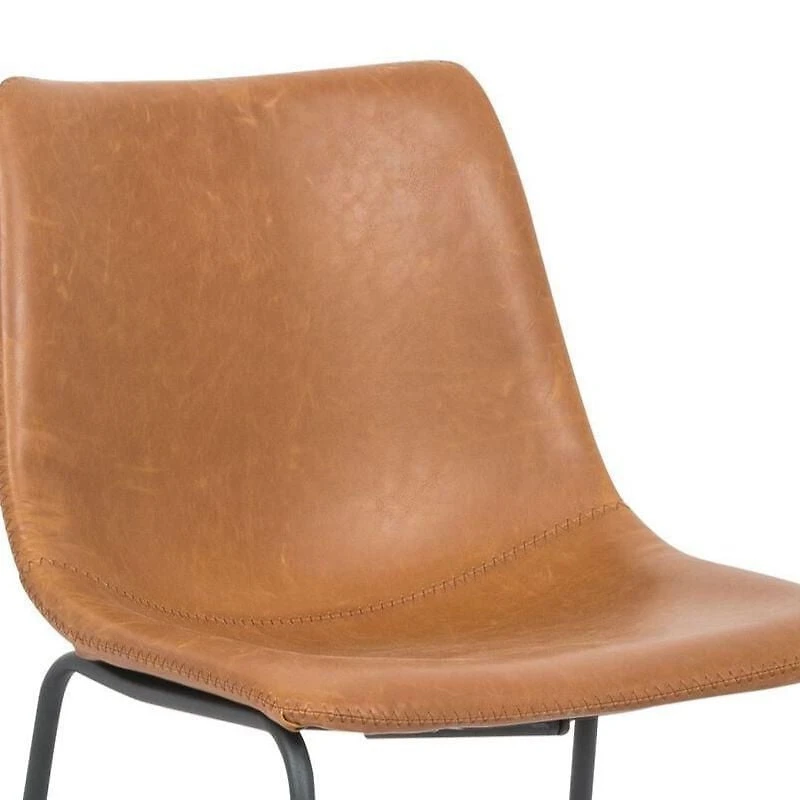 Ani Mid-Century Armless Dining Chair in Tan – Upholstered PU with Black Matte Legs,Perfect for Modern Spaces