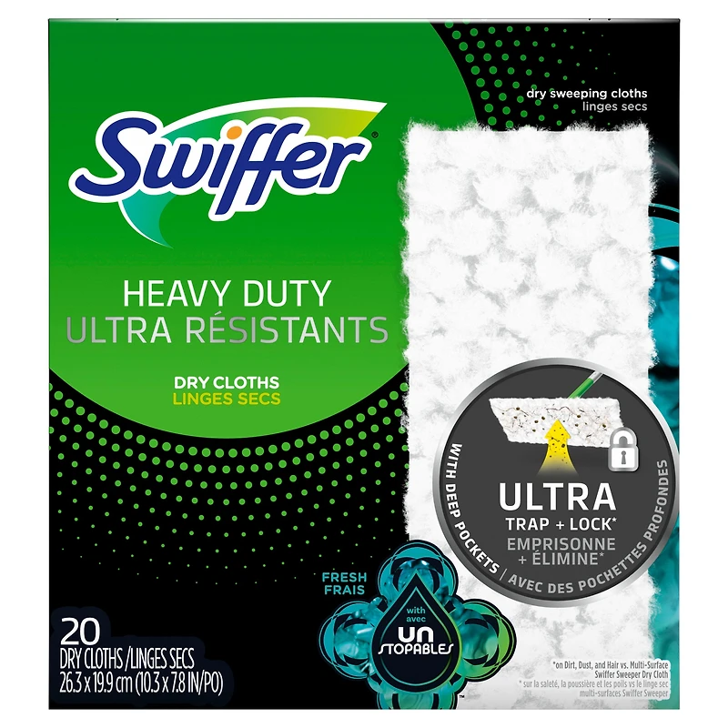 Swiffer Sweeper Heavy Duty Dry Multi-Surface Cloth Refills for Floor Sweeping and Cleaning, Unstopables Fresh Scent, 20CT
