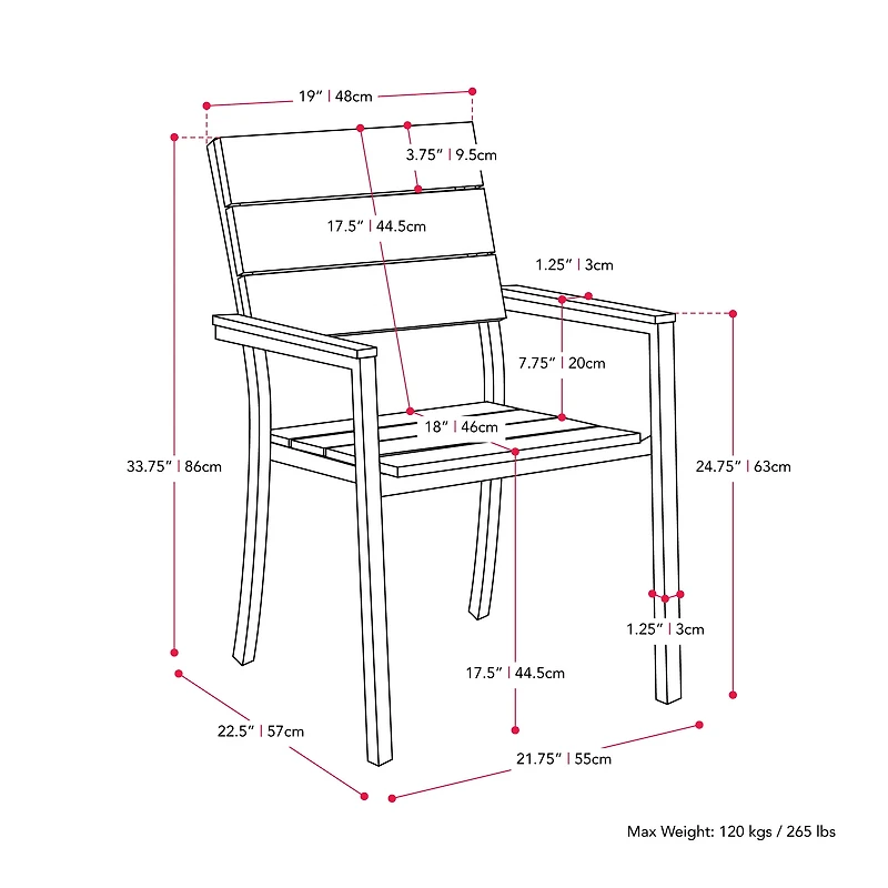 Chaises de salle à manger d'extérieur CorLiving Gallant en aluminium et polybois à lattes, gris anthracite (ensemble de 4)