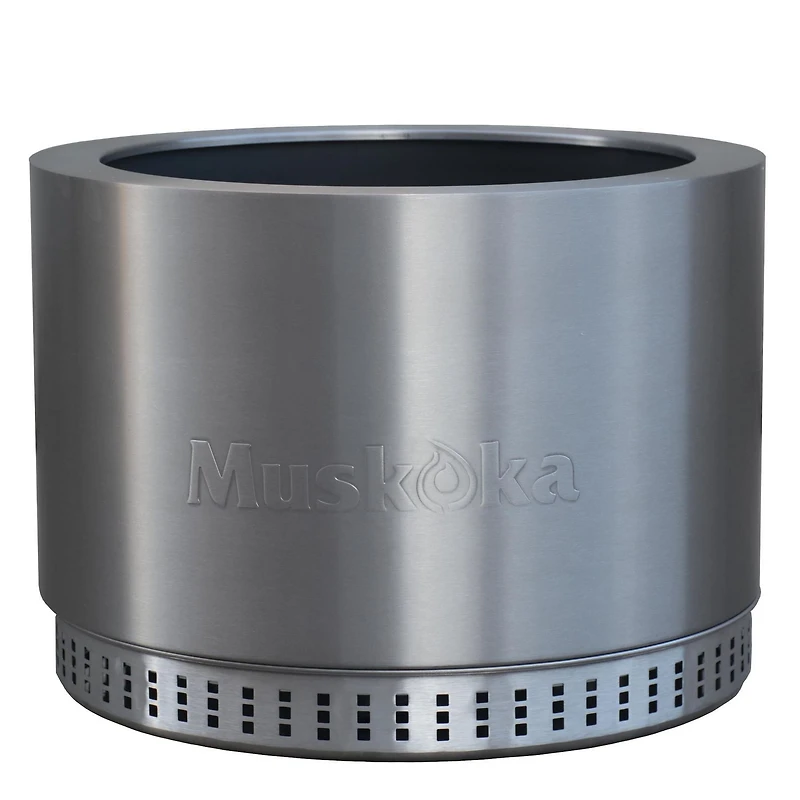 Foyer à bois sans fumée en acier inoxydable de 19,5 po Muskoka avec housse protectrice Foyer à bois sans fumée de 19,5 po