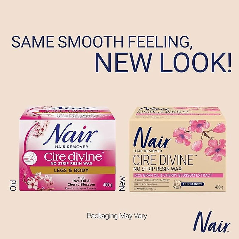 Nair Cire Divine Microwave Resin Wax for Legs & Body with Japanese Cherry Blossom and Rice Bran Oil, 400g