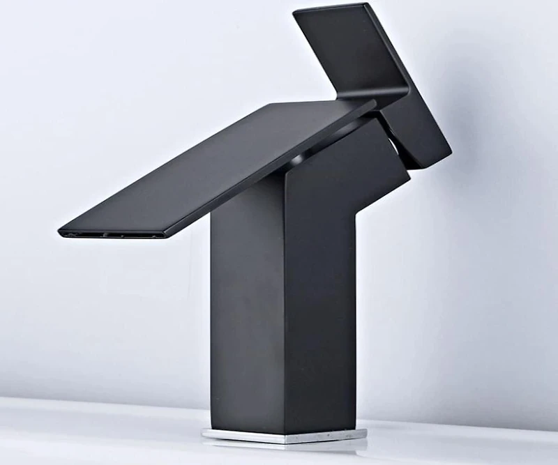 DROP Bath and Kitchen DR091006 Robinet pour lavabo de salle de bain avec forme carrée en couleur noir de la série Haven