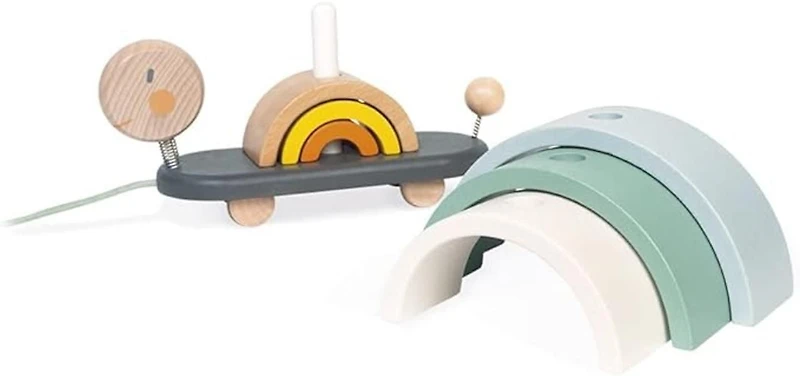 Janod - Tortue Arc-en-Ciel Sweet Cocoon - Jouet à Pousser et Tirer - Pour Bébés et Tout-Petits - Dès 12 Mois - Multilingue - J04405.