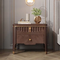 Noble House Table de Chevet Moderne avec 2 Tiroirs, Table de Chevet Design Vague avec Poignées en Métal, Brun Foncé