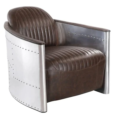 Kanalu Antique Lounge Chair with Expertly crafted with genuine leather and a sturdy riveted metal frame