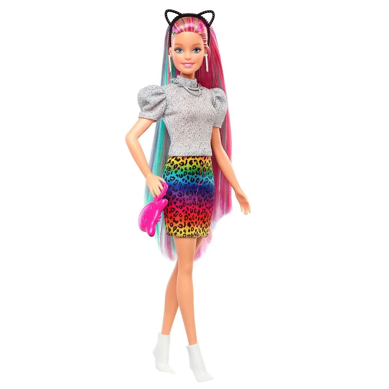 Poupée Barbie Chevelure Arc-en-ciel Léopard (Blonde) avec Cheveux qui Changent de Couleur